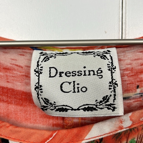 Dressing Clio Womens Maxi Dress L Orange Green Sleeveless Pullover Palm Tree EUC - Picture 2 of 12